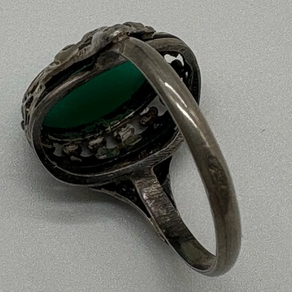 Vintage Silver 830 Green Stone Ring